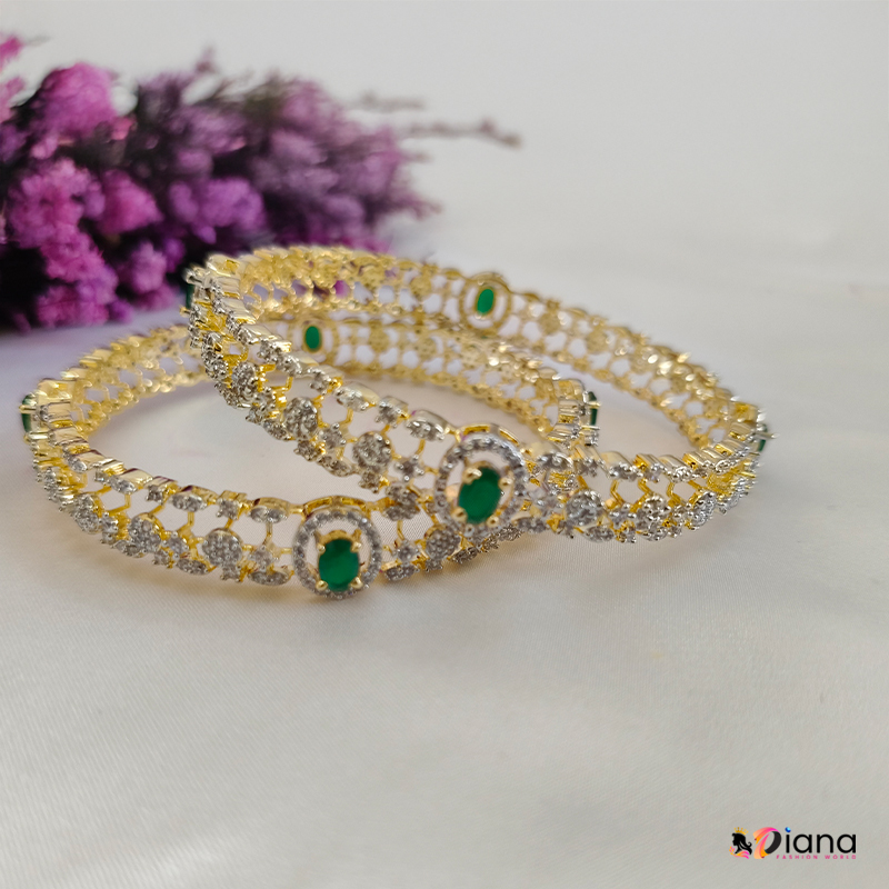 Diamond Replica CZ  Bangle with Green stone
