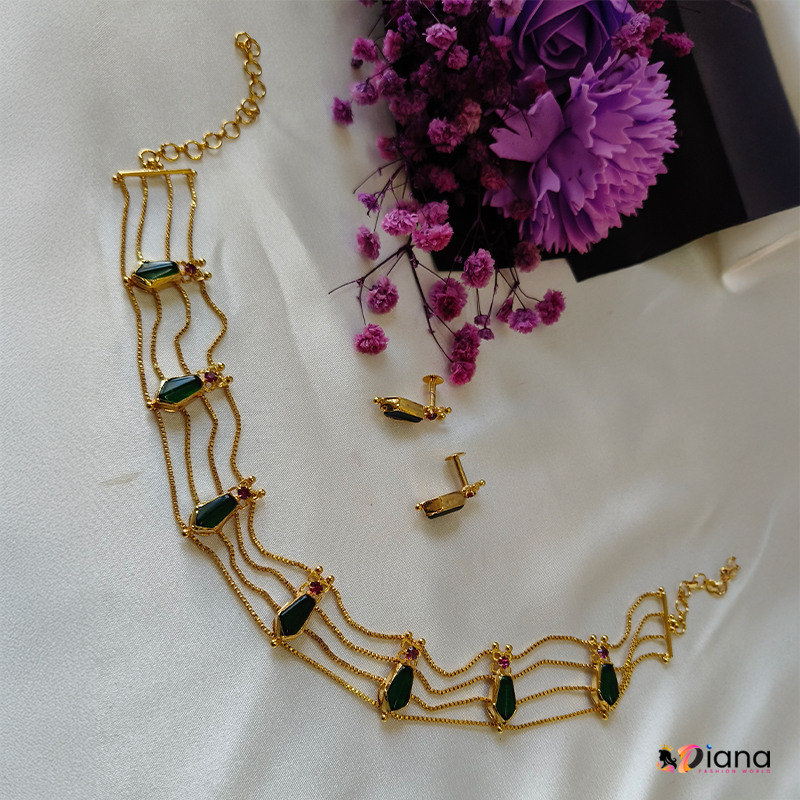 Gold Plated Palakka Green Stone Choker Necklace