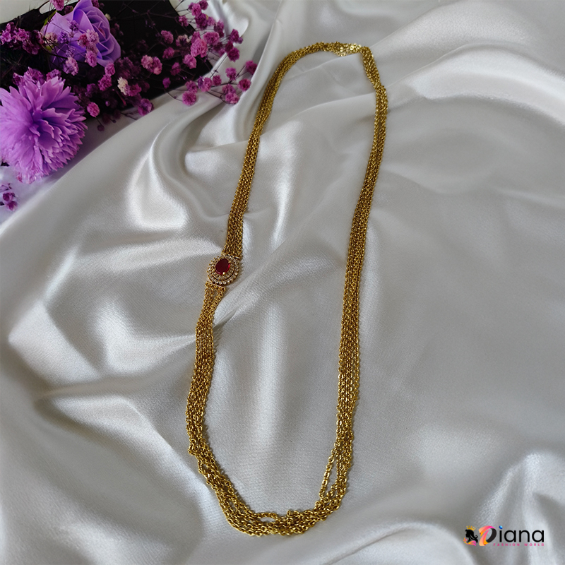 Chandrahara Long Chain Multi layer with Red Stone