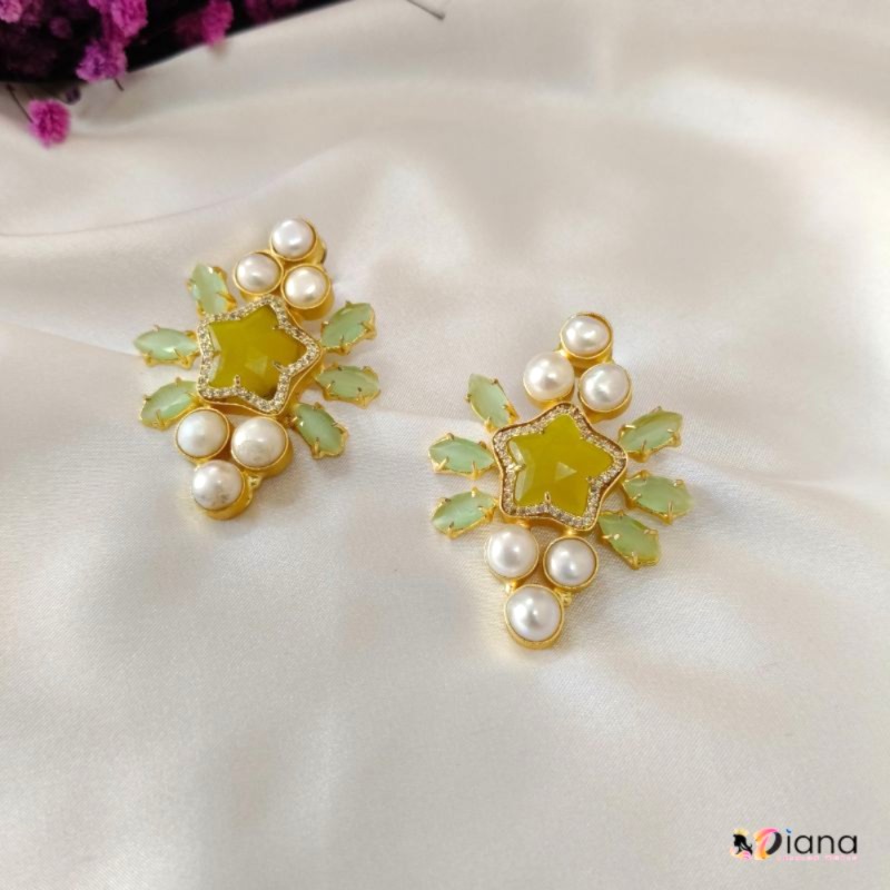 Antique Fusion Earring Pista color with Original Pearl