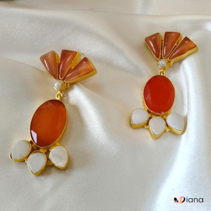 Antique Fusion Earring with Orange Stones & Original Pearl