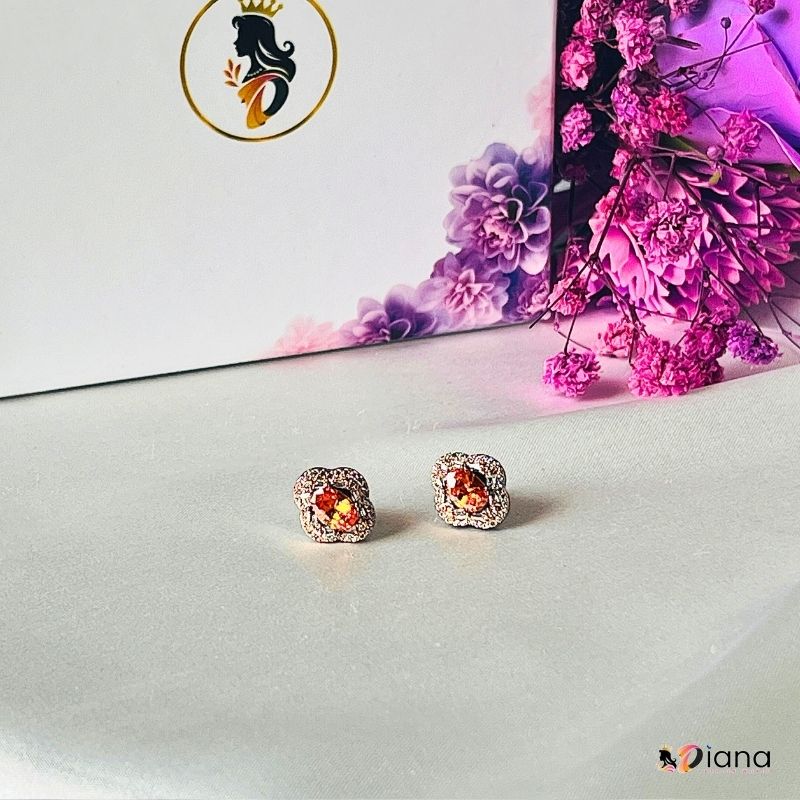 CZ Ear Stud with Orange Crystal Stone