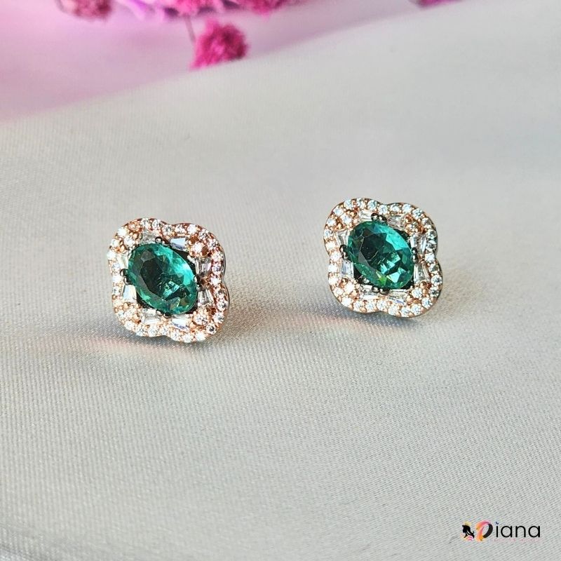 CZ Ear Stud with Emerald Crystal Stone