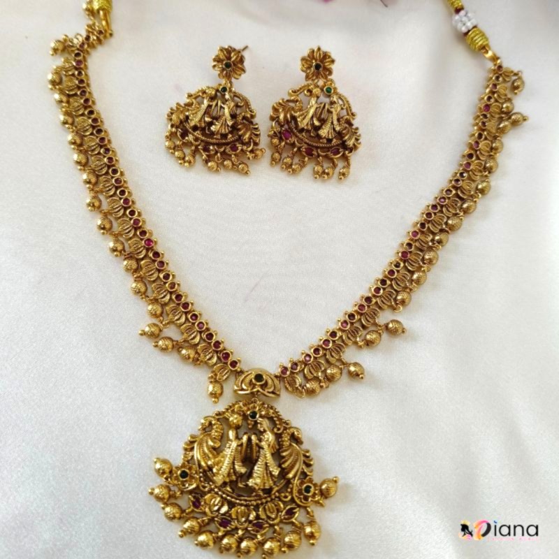 Antique Ruby Stone Marriage Design Long Necklace Set