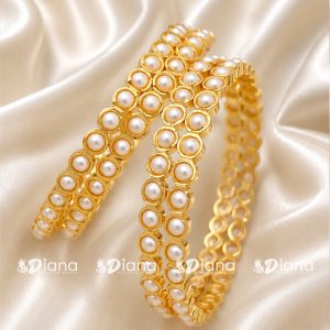 Classic Pearl Gold-Plated Bangles for Women | Premium Elegant Pearl Designer Bangle Set