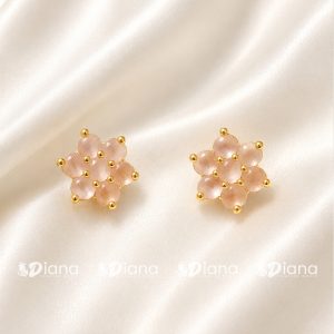 Cherry Blossom Petal Cluster Stud Earrings – Rose Pink & Gold Tone
