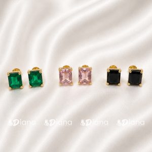 Micro Gold Plated Emerald-Cut Solitaire Rectangle Stud Earrings