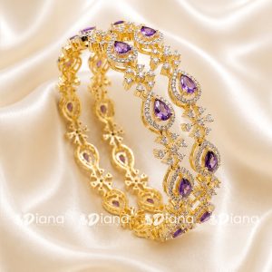 Luxury Amethyst Purple Stone Gold-Plated Bangles for Women | CZ Diamond Designer Bridal Bangle Set