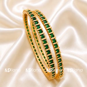 Emerald Green Stone Gold-Plated Bangles for Women | Elegant Designer Tennis Bangle Set