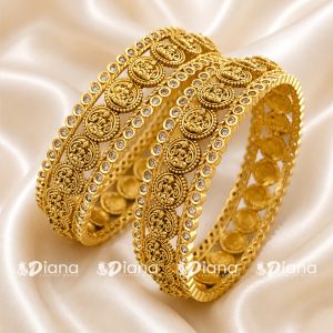 Traditional Temple Design Gold-Plated Bangles for Women | Antique Lakshmi Coin Designer Bangle