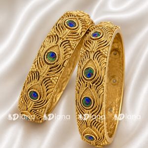 Peacock Feather Design Gold-Plated Bangles for Women | Antique Designer Ethnic Bangles | Traditional Bridal & Festive Jewelry