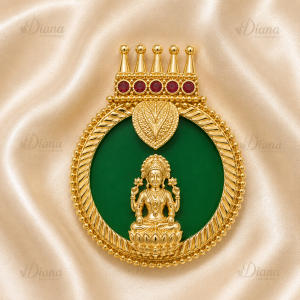 Micro Gold Plated Original Palakka Temple Deity Pendant – Round Green Enamel Locket