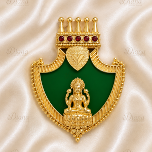 Micro Gold Plated Original Palakka Temple Deity Pendant – Shield-Shape Green Enamel Locket